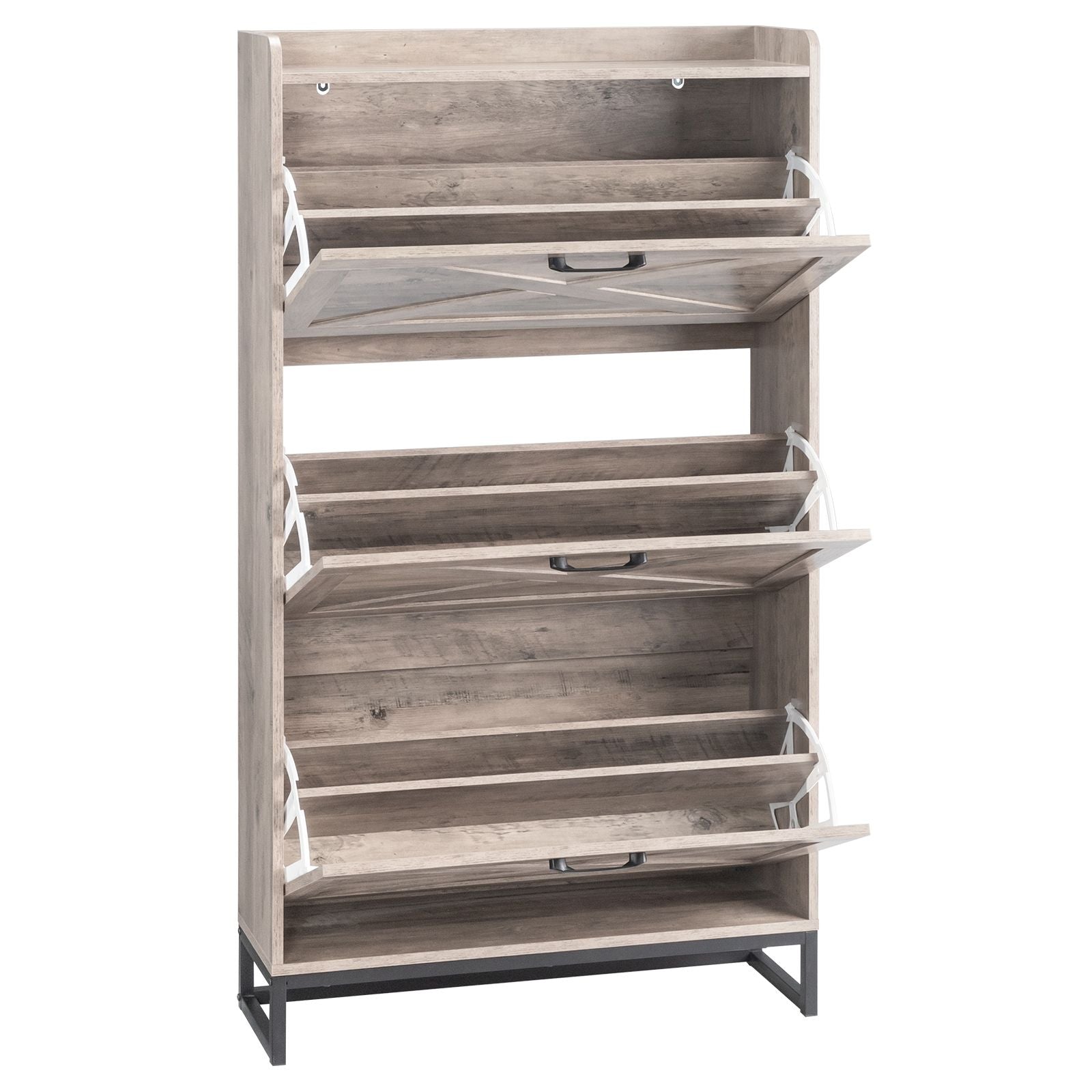 Barn Door Flip-Top Shoe Cabinet with Open Shelf