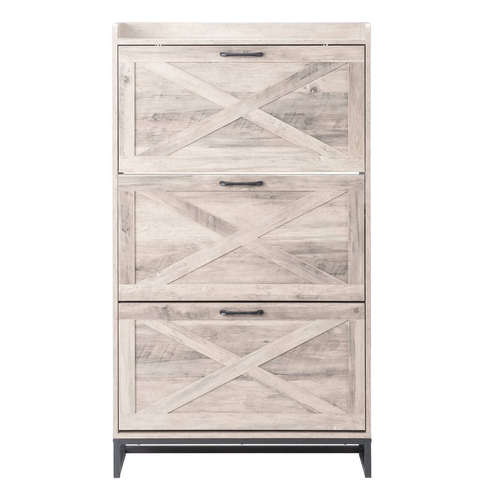 Barn Door Flip-Top Shoe Cabinet with Open Shelf