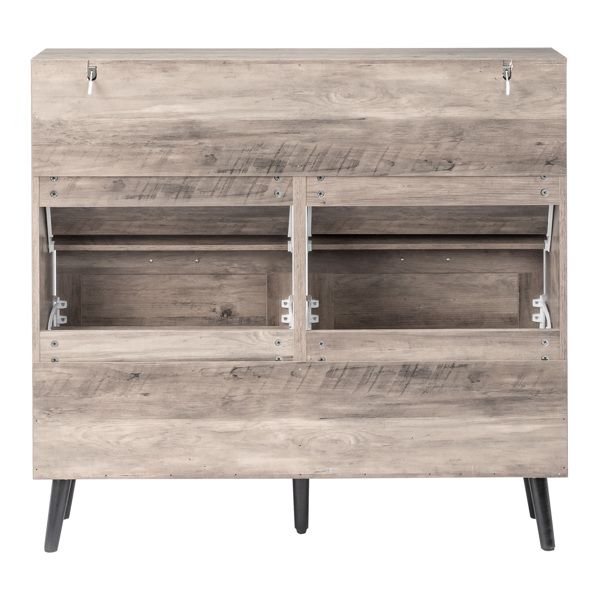 Washed Gray Barn Door Shoe Cabinet with Four Compartments