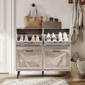 Washed Gray Barn Door Shoe Cabinet with Four Compartments