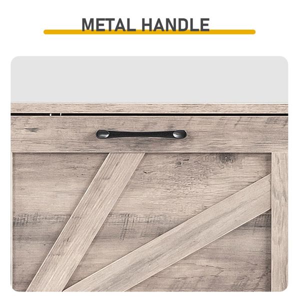 Washed Gray Barn Door Shoe Cabinet with Four Compartments