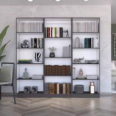 Bartow 3 Piece Home Bookcase set, Wide with 14 Shelves, Living Room Set Set Matt Gray