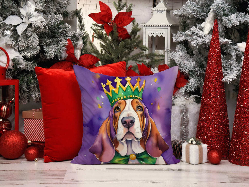 Basset Hound King of Mardi Gras Decorative Pillow