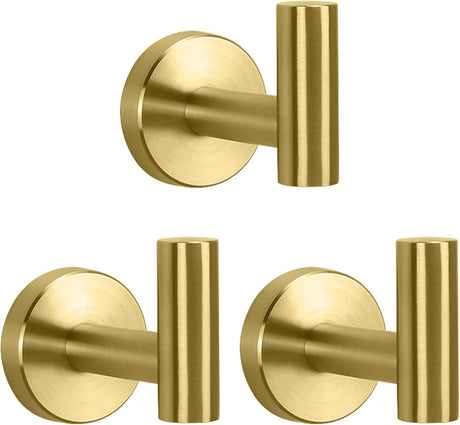 Brushed Gold 3-Pack practical Stainless Steel Bath Towel Hooks