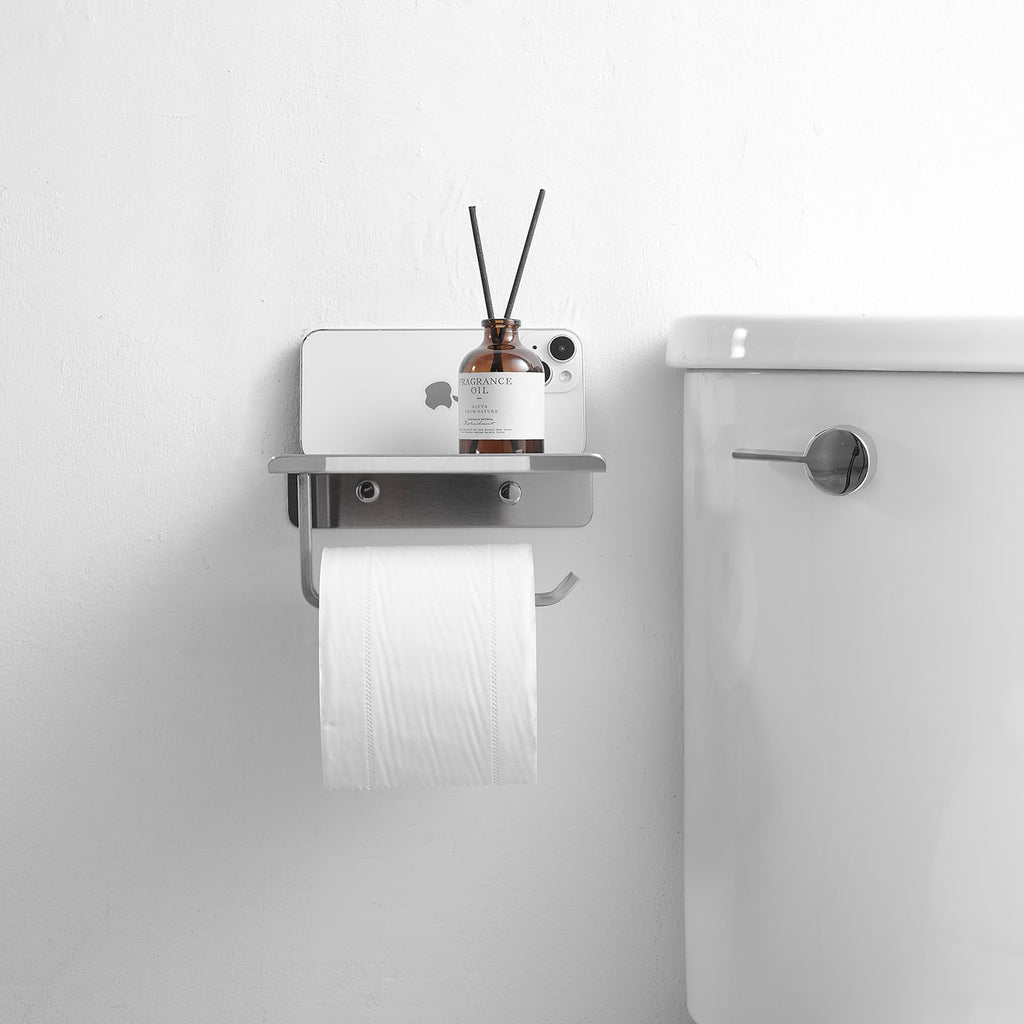 Brushed Nickel Toilet Paper Holder with Shelf – Wall Mount Stainless Steel