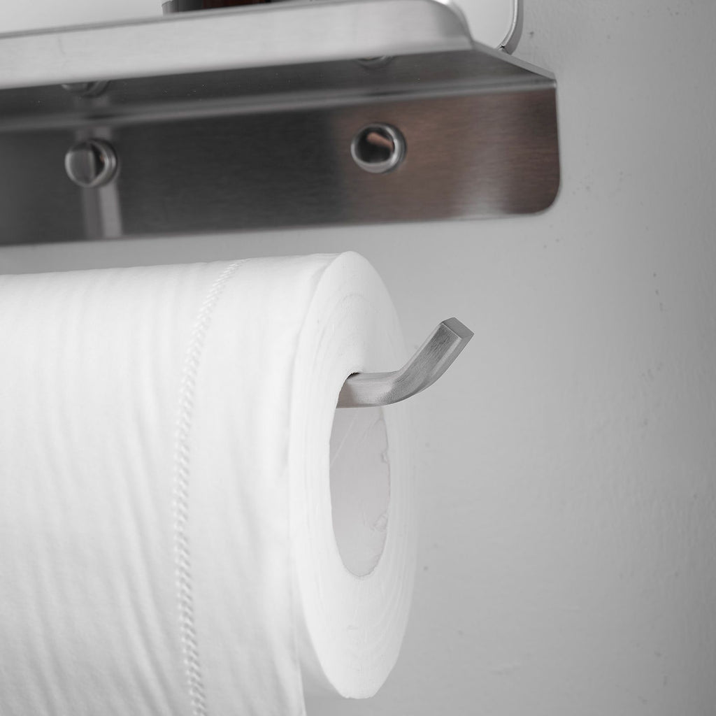 Brushed Nickel Toilet Paper Holder with Shelf – Wall Mount Stainless Steel