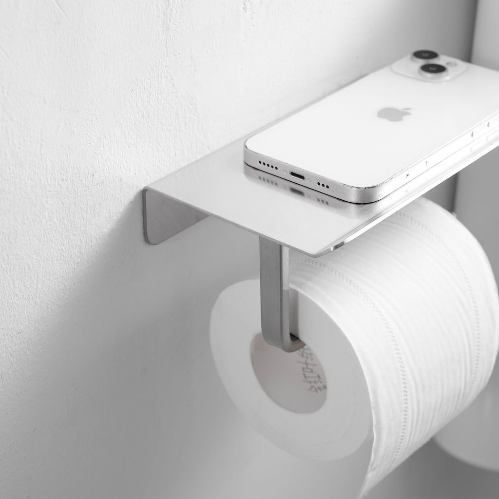 Brushed Nickel Toilet Paper Holder with Shelf – Wall Mount Stainless Steel