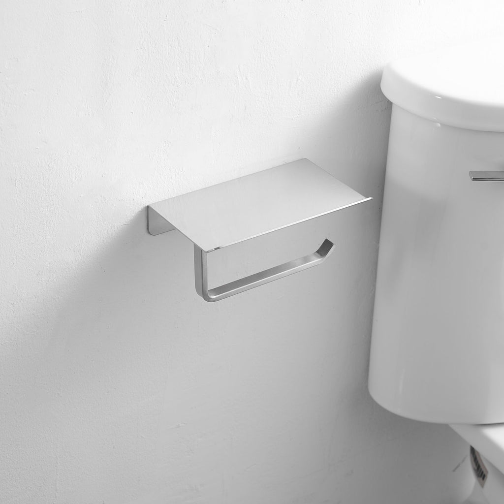 Brushed Nickel Toilet Paper Holder with Shelf – Wall Mount Stainless Steel