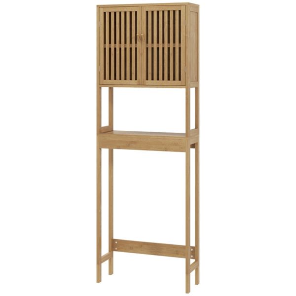 Over-the-Toilet Bathroom Cabinet with Adjustable Shelf and Slatted Door