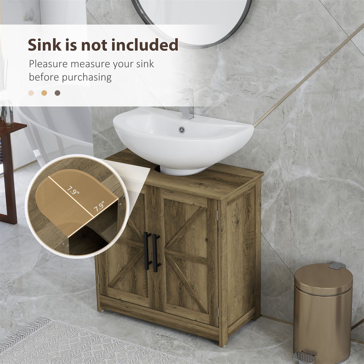 Farmhouse Bathroom Cabinet with Adjustable Shelf and U-Shaped Slot