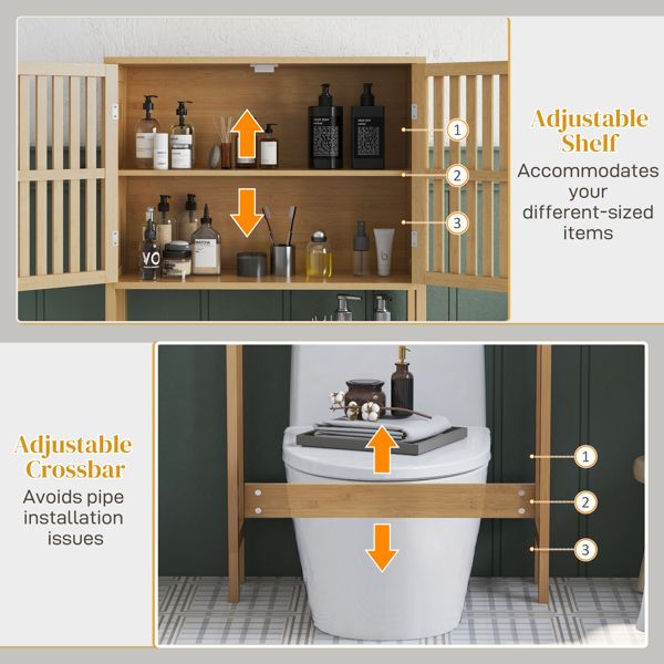 Over-the-Toilet Bathroom Cabinet with Adjustable Shelf and Slatted Door