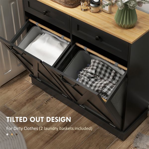 Tilt-Out Hamper Cabinet with Drawers - Black