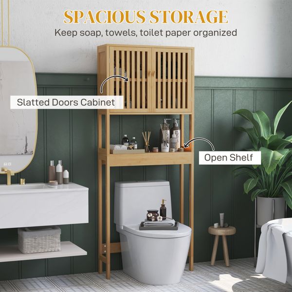 Over-the-Toilet Bathroom Cabinet with Adjustable Shelf and Slatted Door