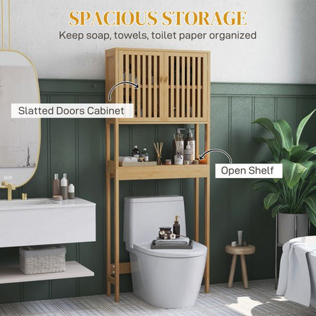 Over-the-Toilet Bathroom Cabinet with Adjustable Shelf and Slatted Door