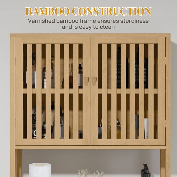 Over-the-Toilet Bathroom Cabinet with Adjustable Shelf and Slatted Door