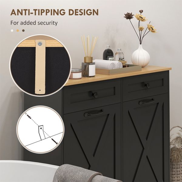 Tilt-Out Hamper Cabinet with Drawers - Black