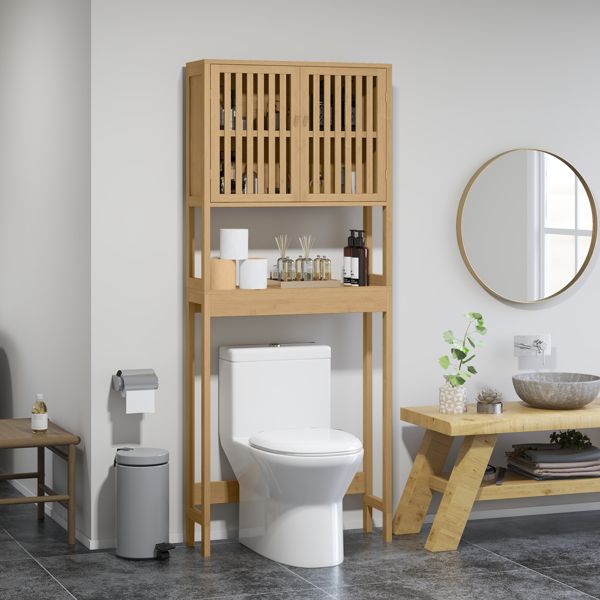 Over-the-Toilet Bathroom Cabinet with Adjustable Shelf and Slatted Door
