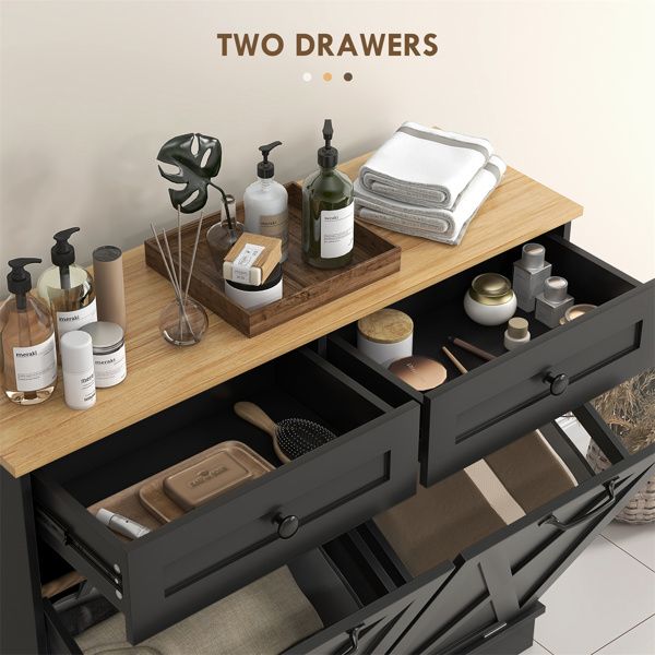 Tilt-Out Hamper Cabinet with Drawers - Black