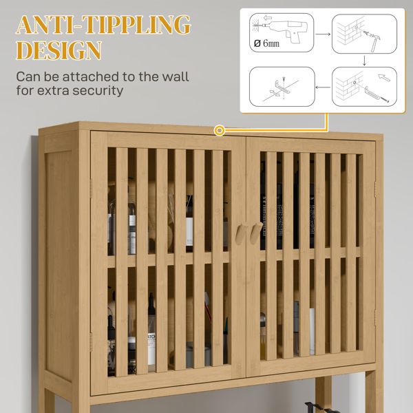 Over-the-Toilet Bathroom Cabinet with Adjustable Shelf and Slatted Door