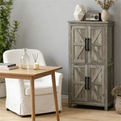 Farmhouse Bathroom Cabinet with Barn Doors – Light Gray Storage Solution