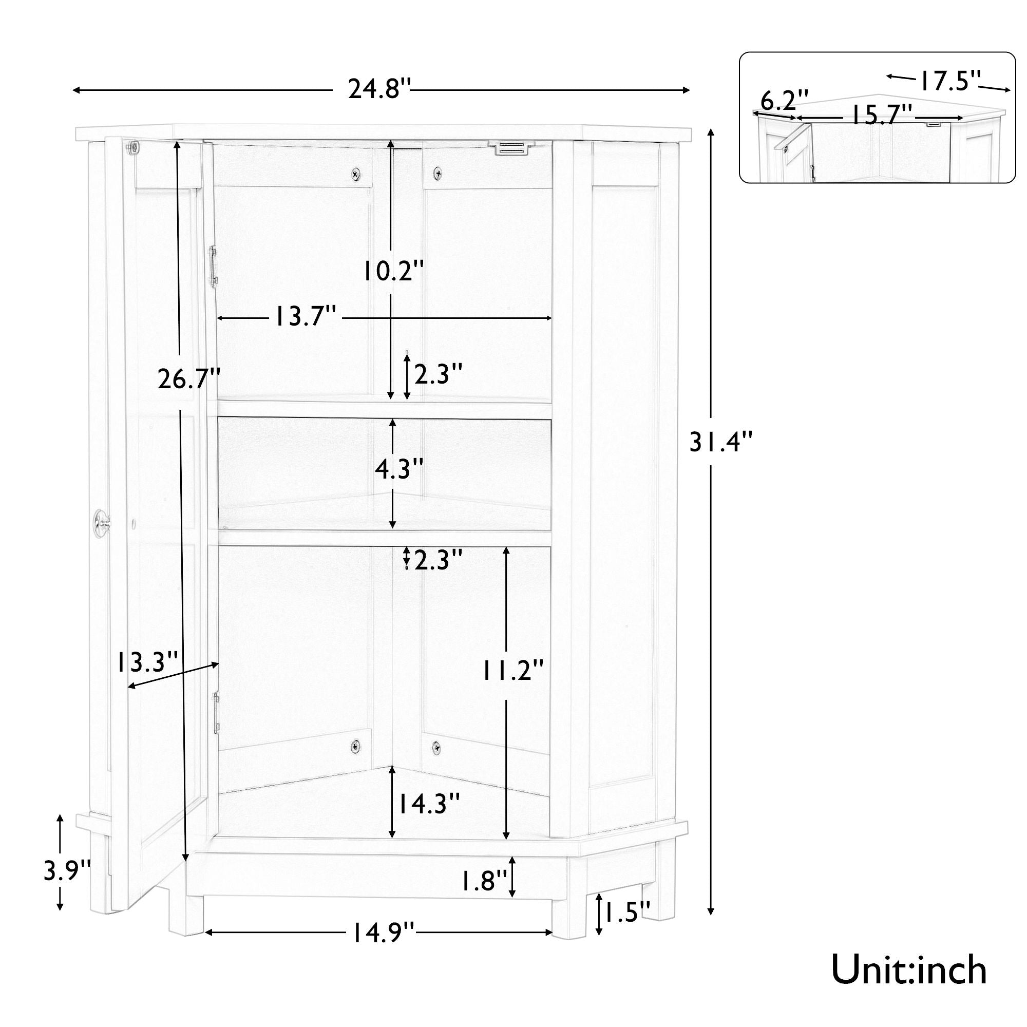 Triangle Corner Storage Cabinet with Adjustable Shelves for Bathroom and More