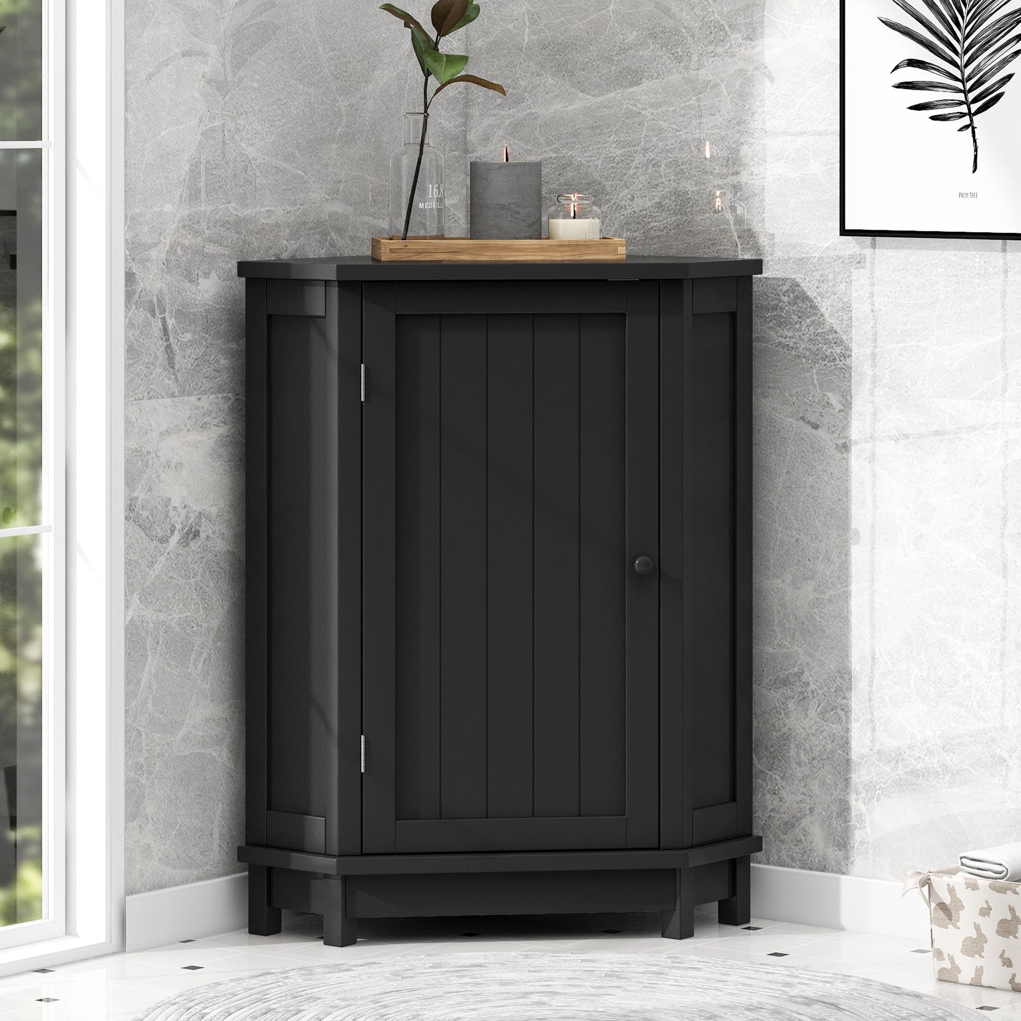 Triangle Corner Storage Cabinet with Adjustable Shelves for Bathroom and More