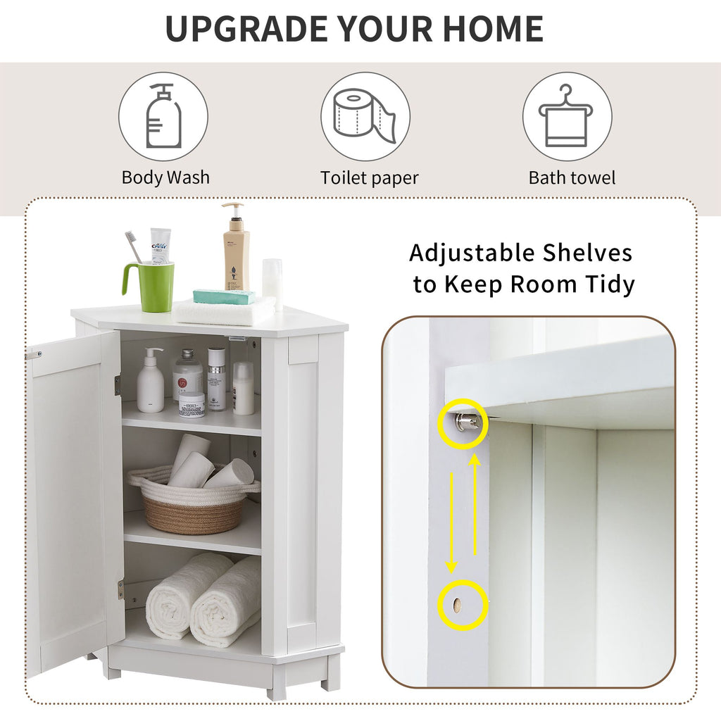 Triangle Corner Storage Cabinet with Adjustable Shelves for Bathroom and More