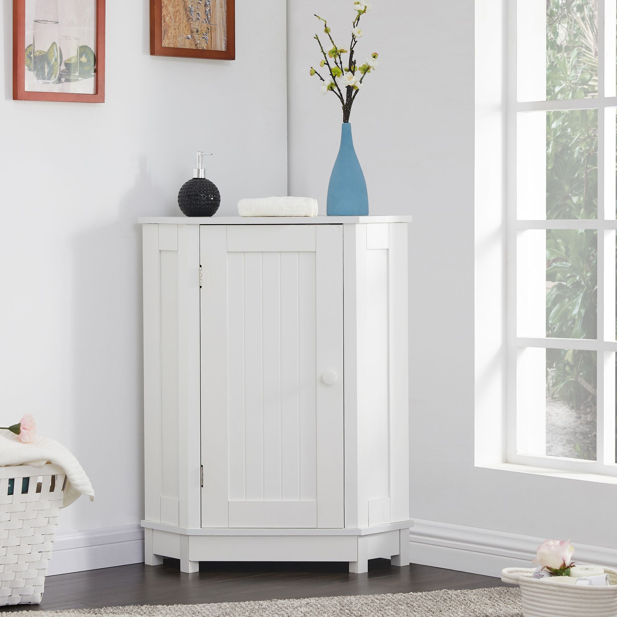 Triangle Corner Storage Cabinet with Adjustable Shelves for Bathroom and More