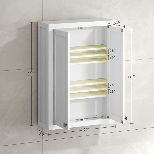 Adjustable Wall-Mounted Bathroom Cabinet with Silver Handles
