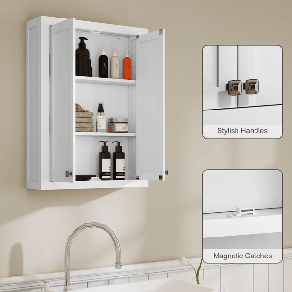 Adjustable Wall-Mounted Bathroom Cabinet with Silver Handles