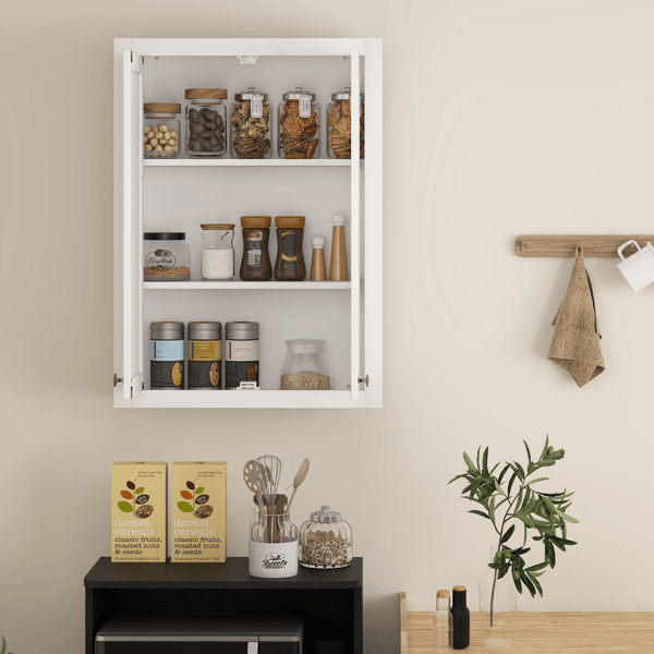 Adjustable Wall-Mounted Bathroom Cabinet with Silver Handles