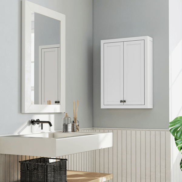 Adjustable Wall-Mounted Bathroom Cabinet with Silver Handles