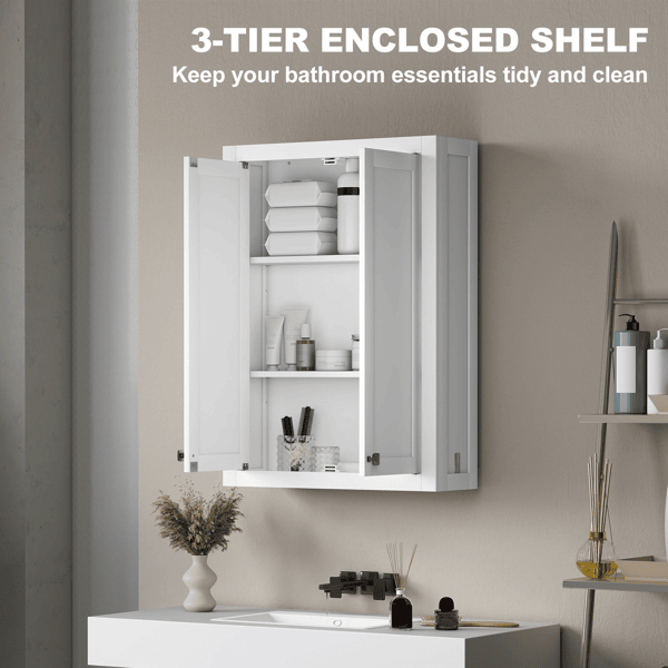 Adjustable Wall-Mounted Bathroom Cabinet with Silver Handles