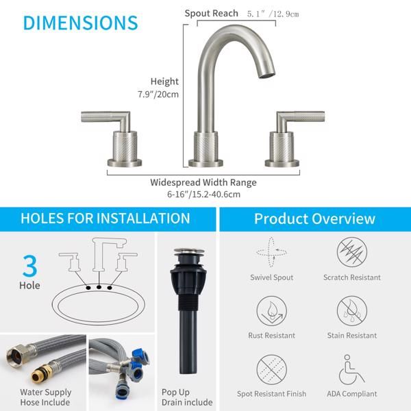 Brushed Nickel Two-Handle Widespread Bathroom Faucet
