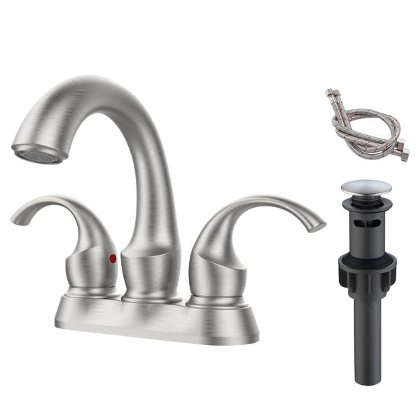 Swan-Style Brushed Nickel Two-Handle Bathroom Faucet