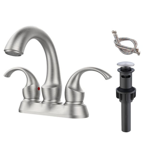 Swan-Style Brushed Nickel Two-Handle Bathroom Faucet
