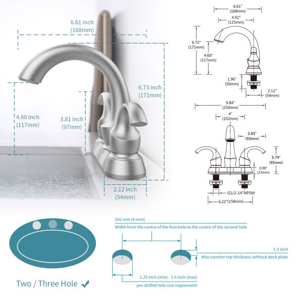 Swan-Style Brushed Nickel Two-Handle Bathroom Faucet