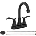 Bathroom Faucet Matt Black with Pop-up Drain & Supply Hoses 2-Handle 360 Degree c Swivel Spout Cente