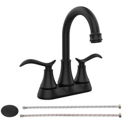 Bathroom Faucet Matt Black with Pop-up Drain & Supply Hoses 2-Handle 360 Degree c Swivel Spout Cente