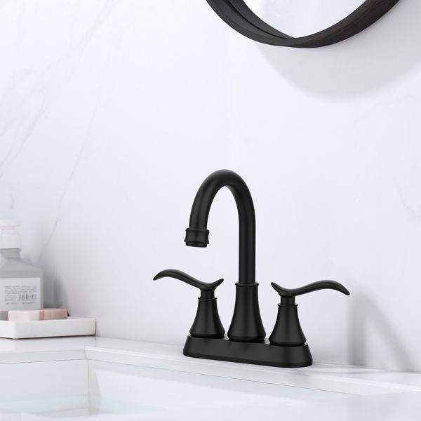 Bathroom Faucet Matt Black with Pop-up Drain & Supply Hoses 2-Handle 360 Degree c Swivel Spout Cente