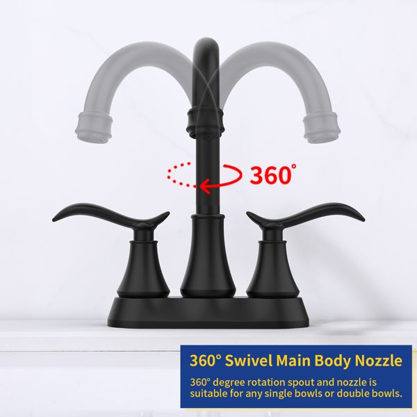 Bathroom Faucet Matt Black with Pop-up Drain & Supply Hoses 2-Handle 360 Degree c Swivel Spout Cente