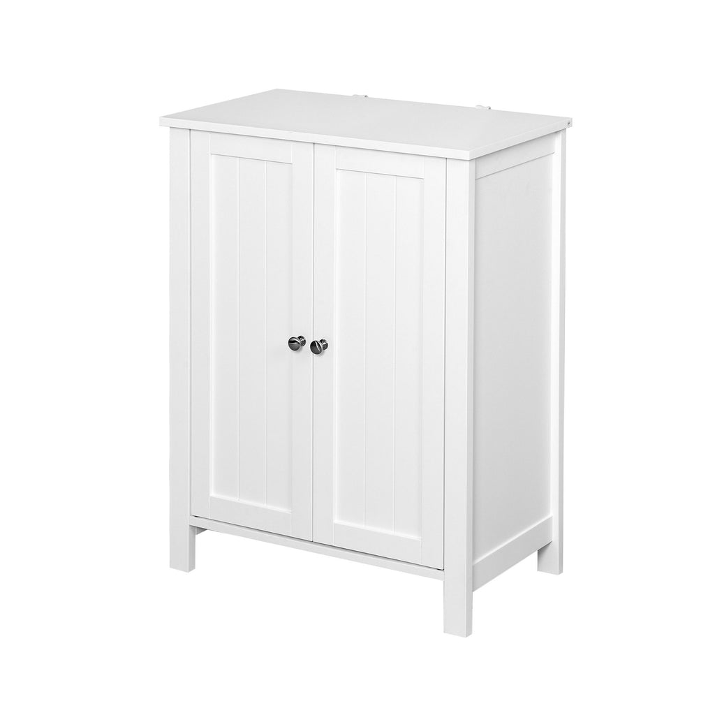 White Bathroom Floor Storage Cabinet with Double Door & Adjustable Shelf