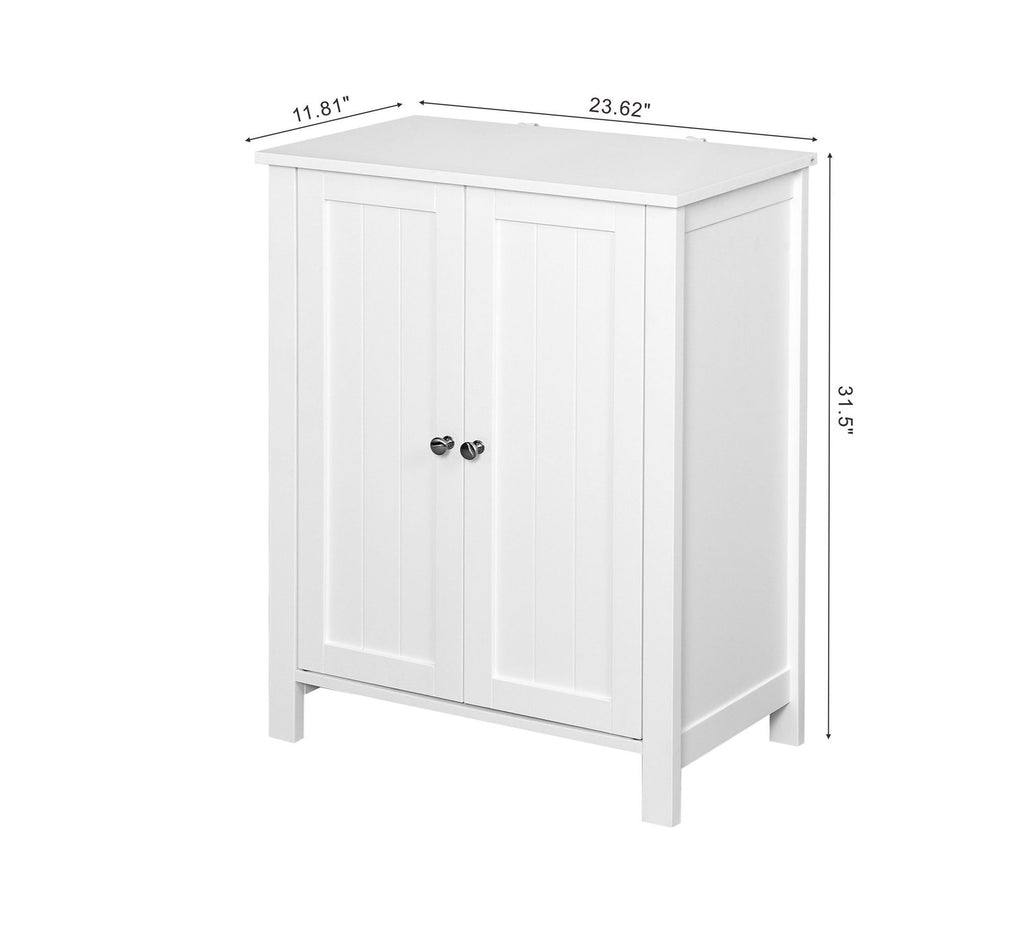 White Bathroom Floor Storage Cabinet with Double Door & Adjustable Shelf