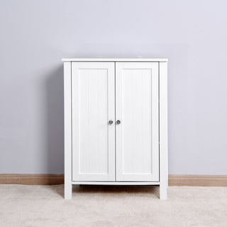White Bathroom Floor Storage Cabinet with Double Door & Adjustable Shelf