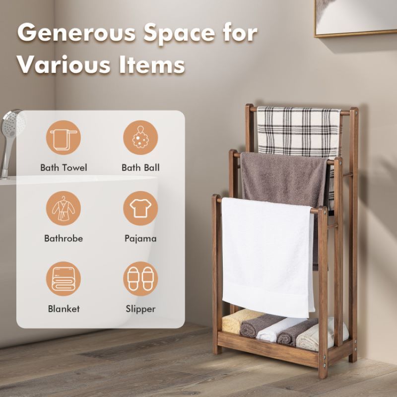 Bathroom Freestanding Towel Rack with Storage Shelf - Space-Saving and Practical Gift