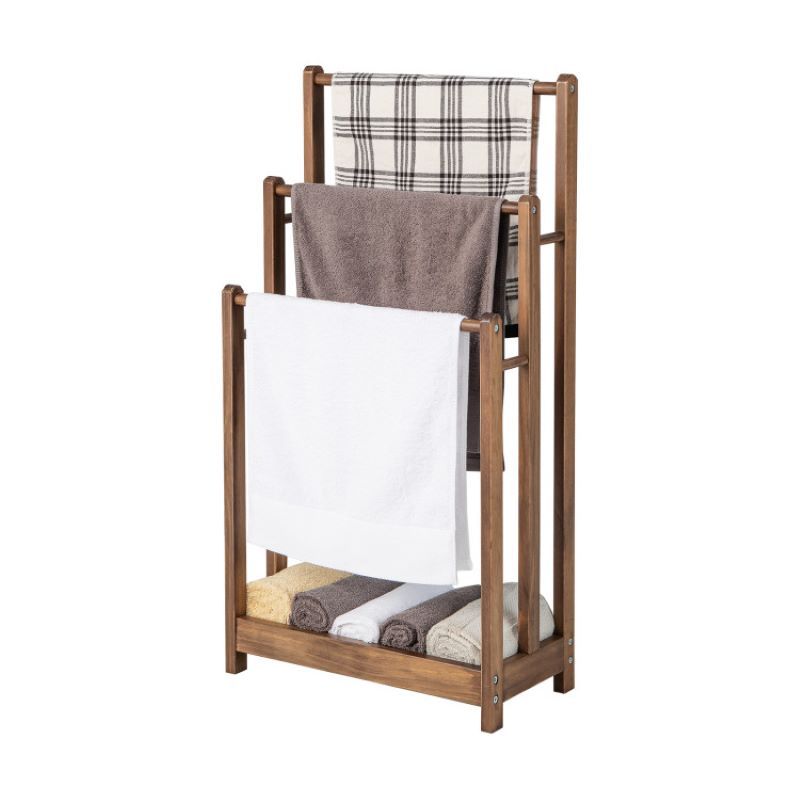 Bathroom Freestanding Towel Rack with Storage Shelf - Space-Saving and Practical Gift - Rustic Brown / Bathroom Accessories