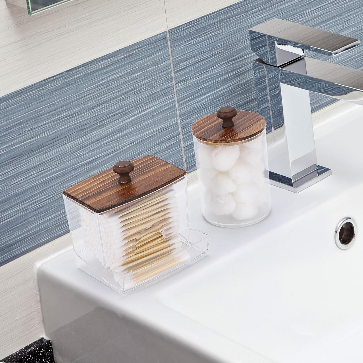 Three-Piece Bathroom Vanity Organizer Set with Lidded Jars and Dispenser