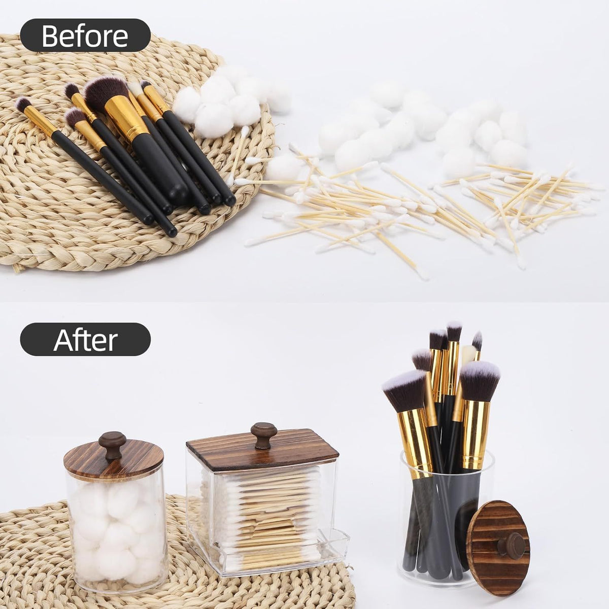 Three-Piece Bathroom Vanity Organizer Set with Lidded Jars and Dispenser