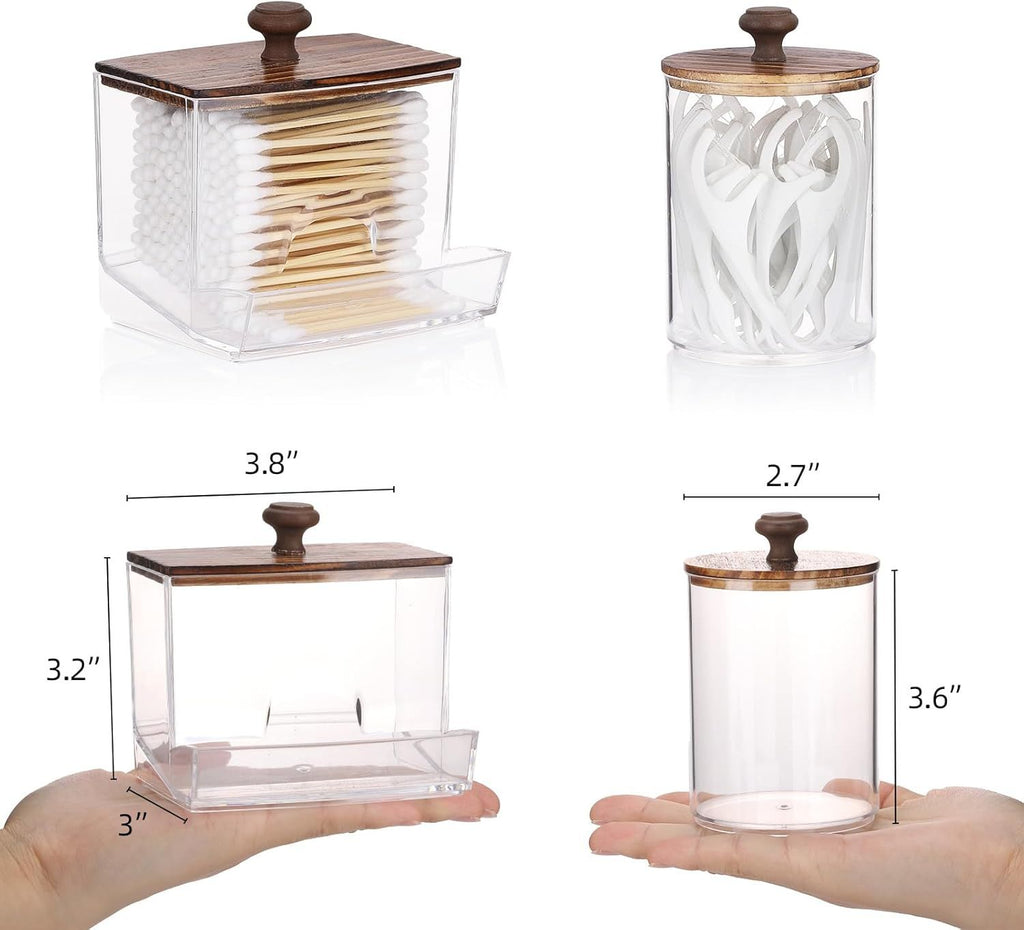 Three-Piece Bathroom Vanity Organizer Set with Lidded Jars and Dispenser