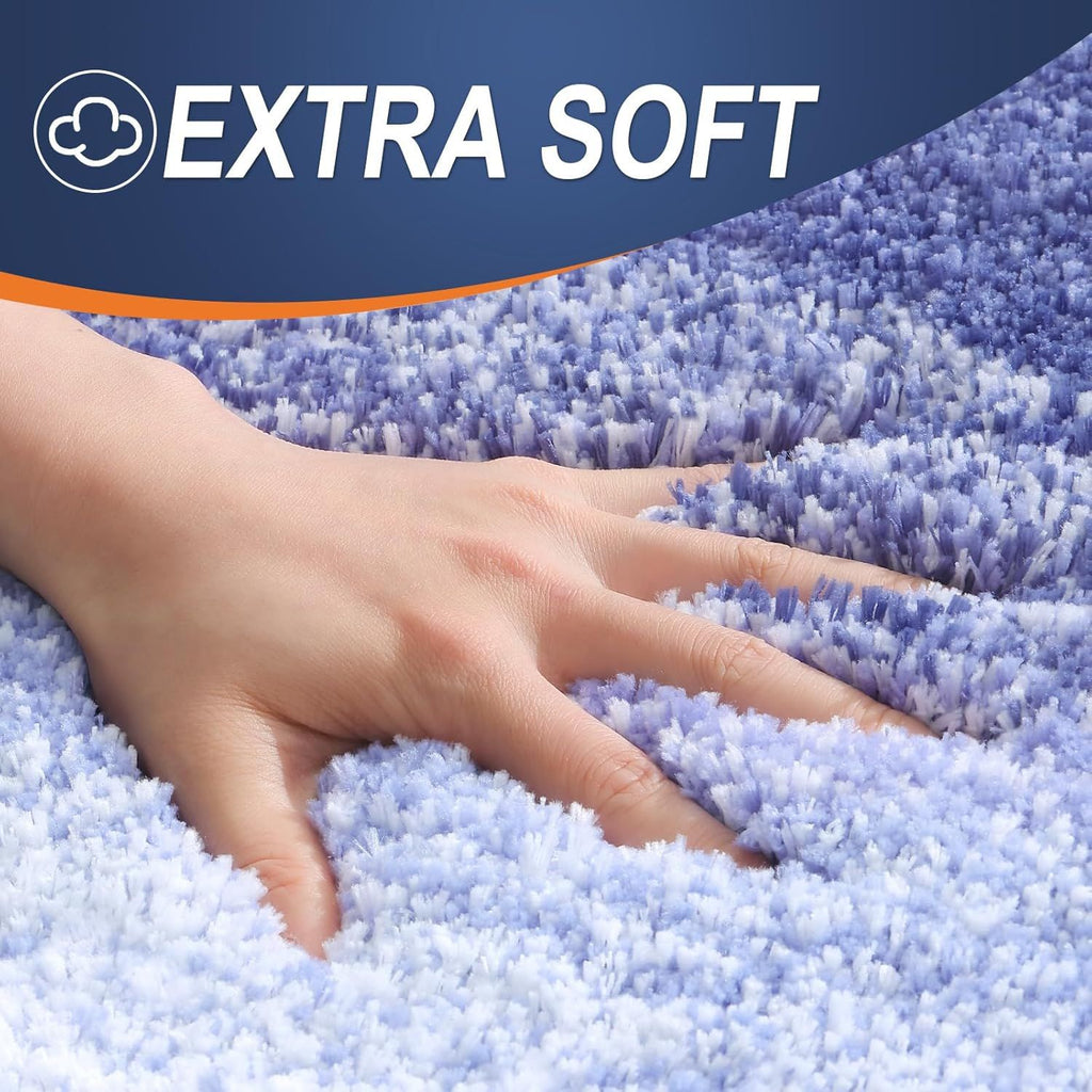 Blue-Violet Plush Shaggy Bathroom Rug Set